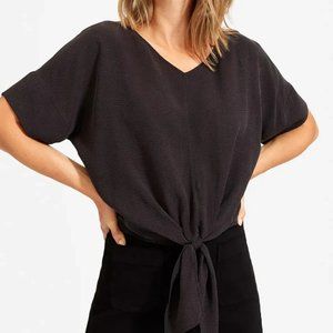Everlane Cupro Tie Front Wrap Top in Dark Grey